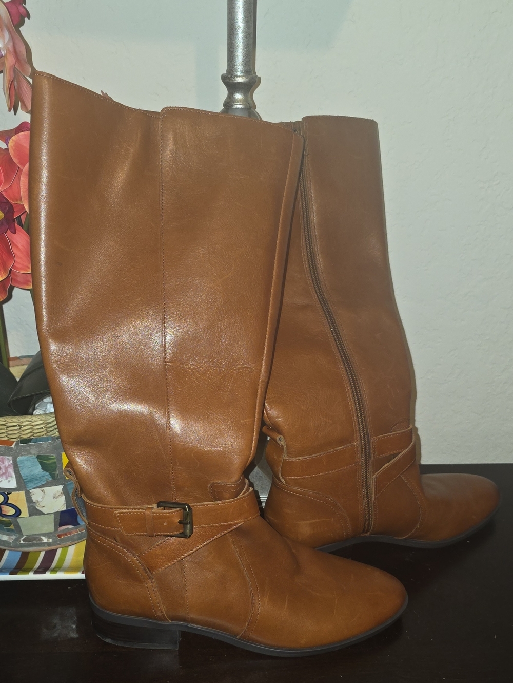 Naturalizer Tall Buckle Riding Boots in Cognac